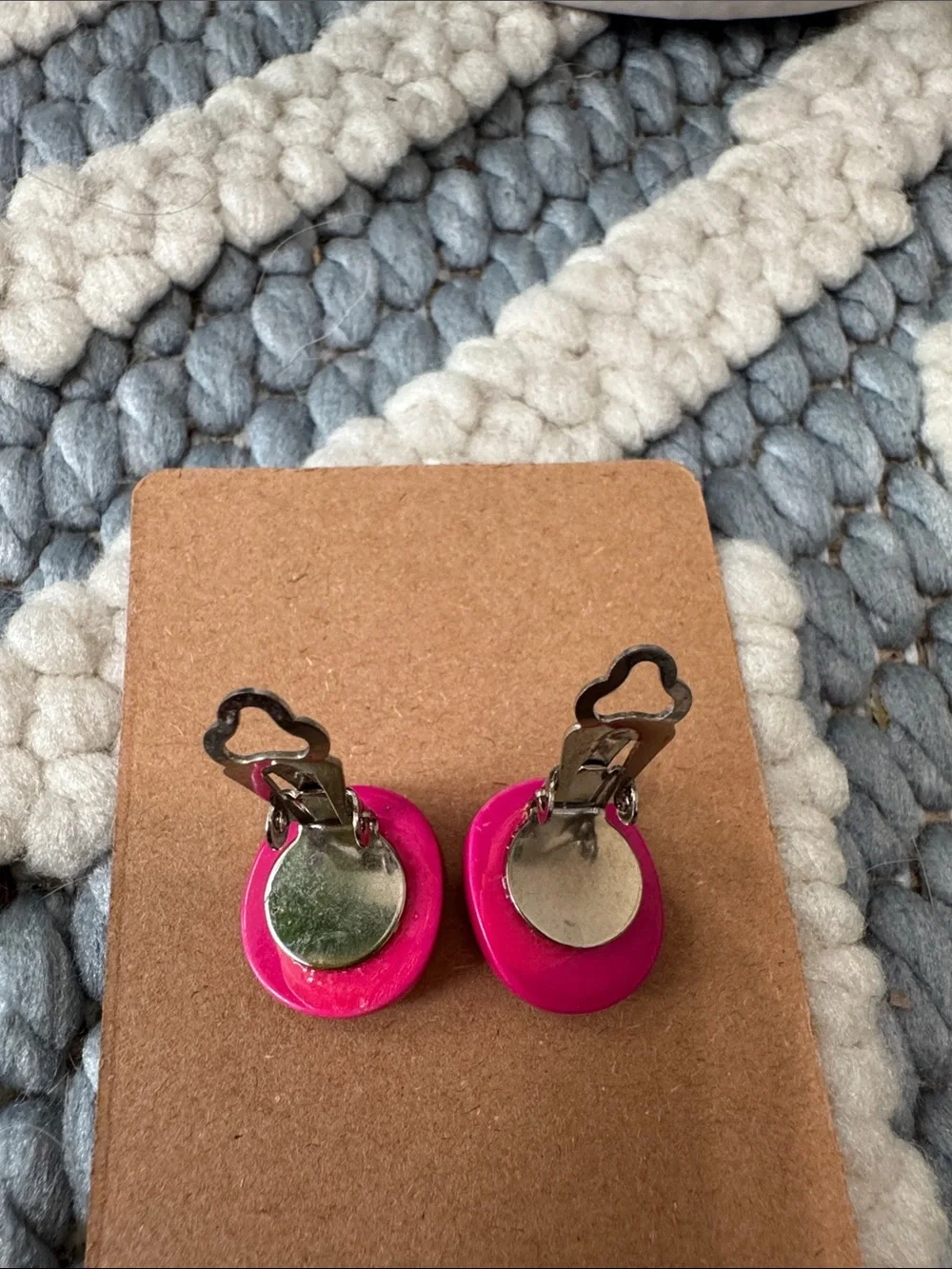 Vintage Hot Pink Oval Clip On Earrings Neon Acrylic Retro 80s 90s